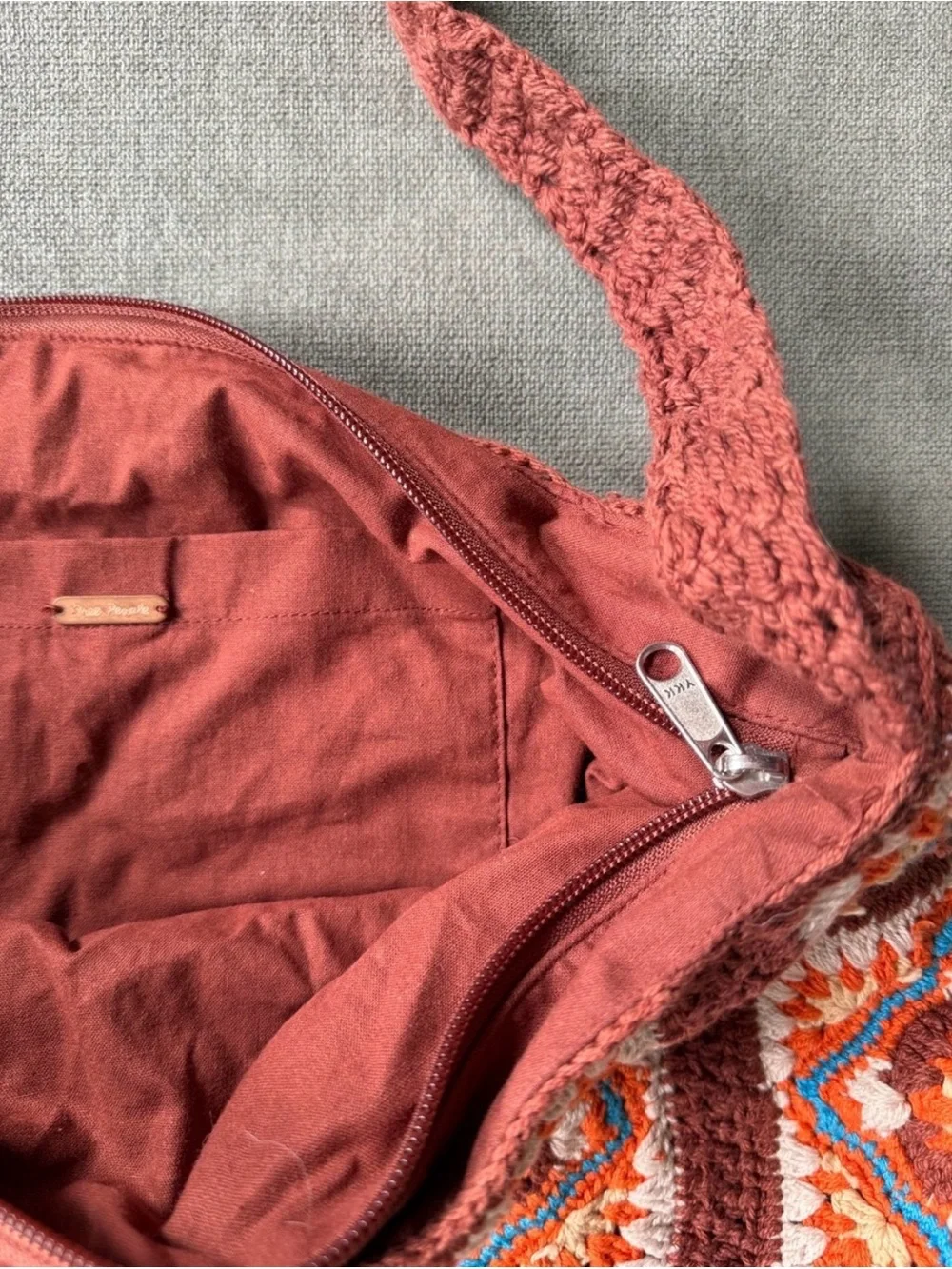 Free People Catch Me Crochet Hobo Granny Squares Brown Bag